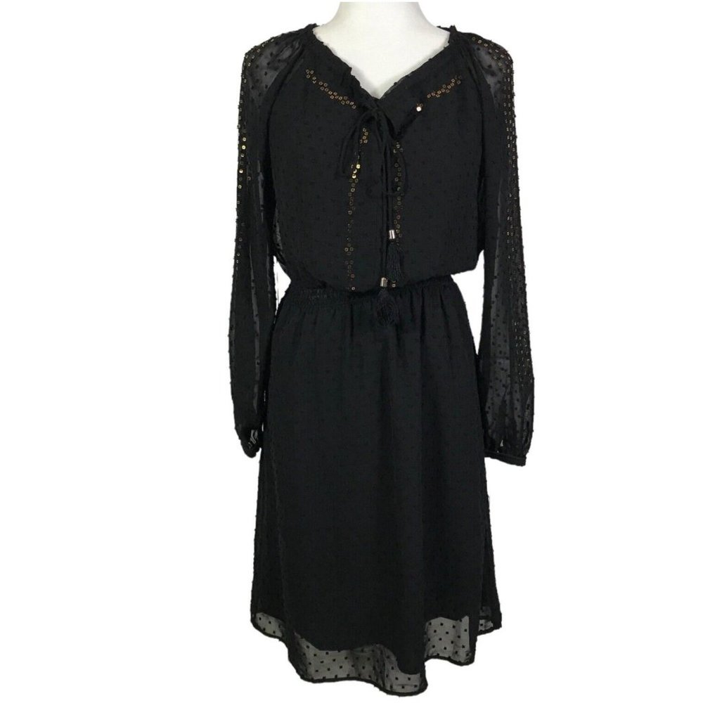 Altuzarra for Target Size XS Black Swiss Dot Gold Sequined Dress Split Neck